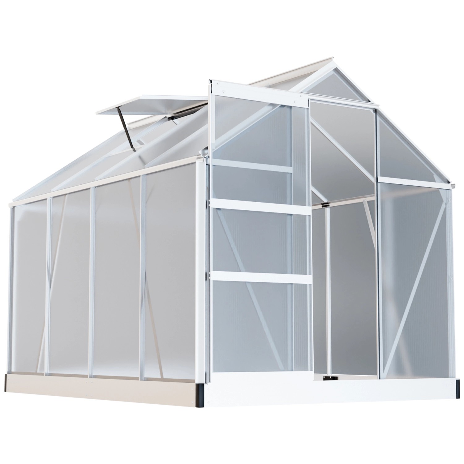 Garmio Gewächshaus Neapel 250x190 cm mit Alu-Rahmen, Dachfenstern und Fundament.