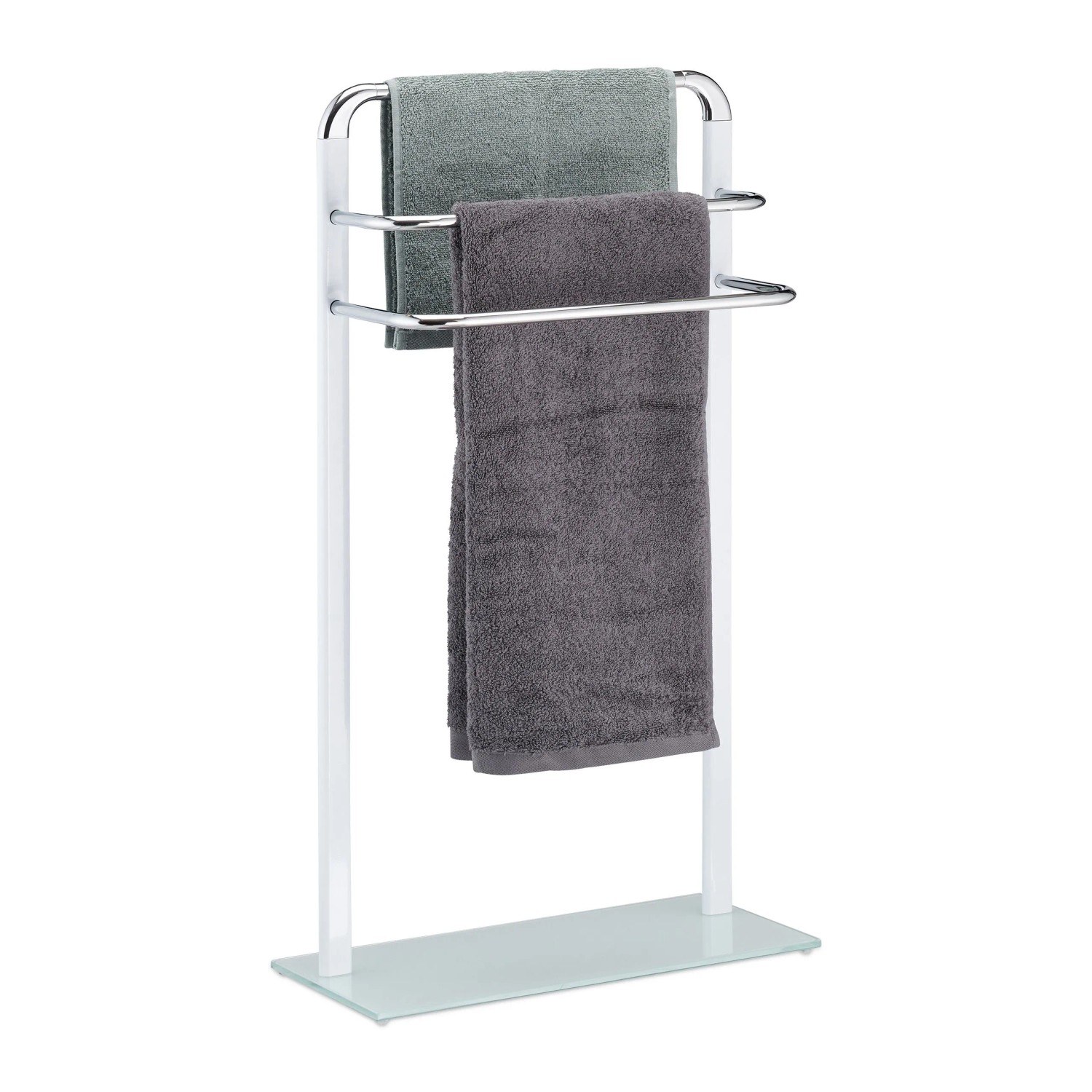 Relaxdays Handtuchhalter Milchglas Chrom Weiß Freistehend 80 cm x 45 cm x 20 cm