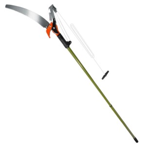 Grüne Tectake Teleskop Astschere mit Seilzug und Sägeblatt (35cm) für Gartenarbeiten.