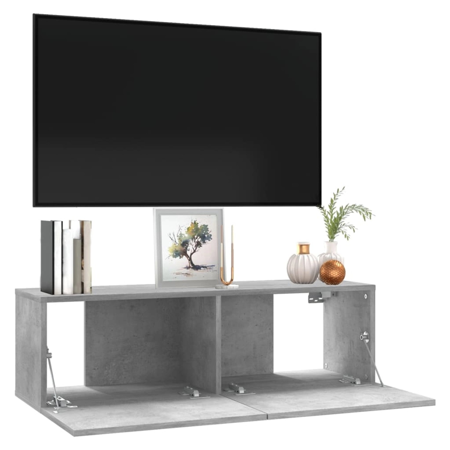 VidaXL TV-Schrank, Betongrau, 100x30x30 cm, Holzwerkstoff, mit zwei Fächern und Klapptüren.