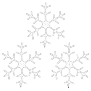 Drei weiße vidaXL LED-Schneeflocken (59x59 cm) mit warmweißem Licht. Weihnachtsdekoration für drinnen & draußen.