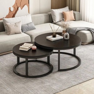 Rebiko Runder Couchtisch Set Mit 2 Schwarzen Tischen Moderner Loft Wohnzimmer