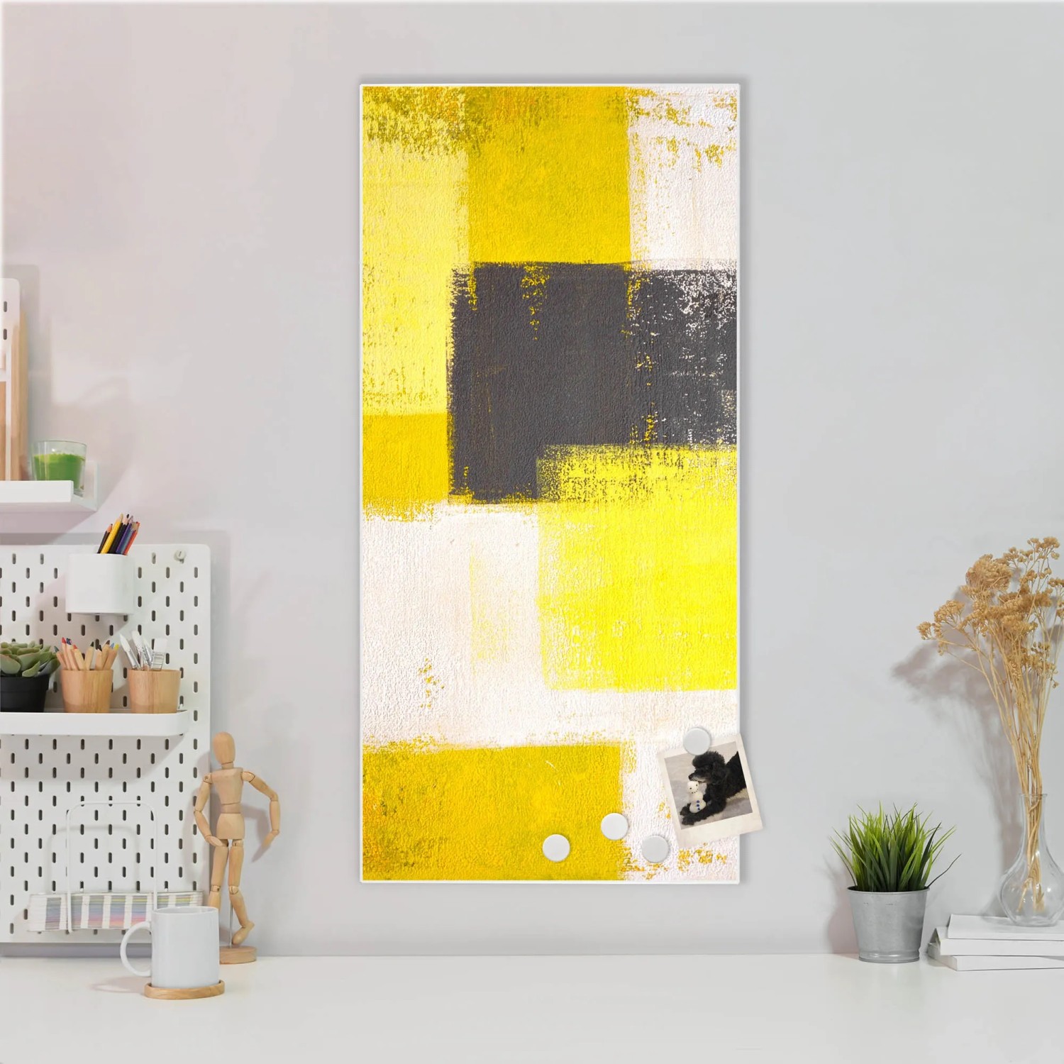 Banjado® Glas Magnettafel 30x30cm Mit 4 Magneten - Motiv Ranke In Gelb/Weiß, Beschreibbar, Als Pinnwand & Wandbild