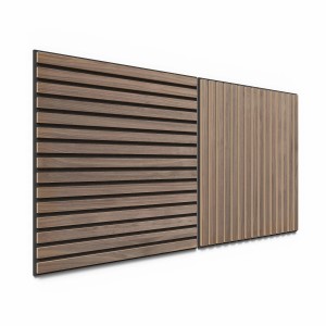 2 Akustikpaneele in Walnuss-Optik mit schwarzem Akustikfilz für Wandverkleidung, 60 cm.