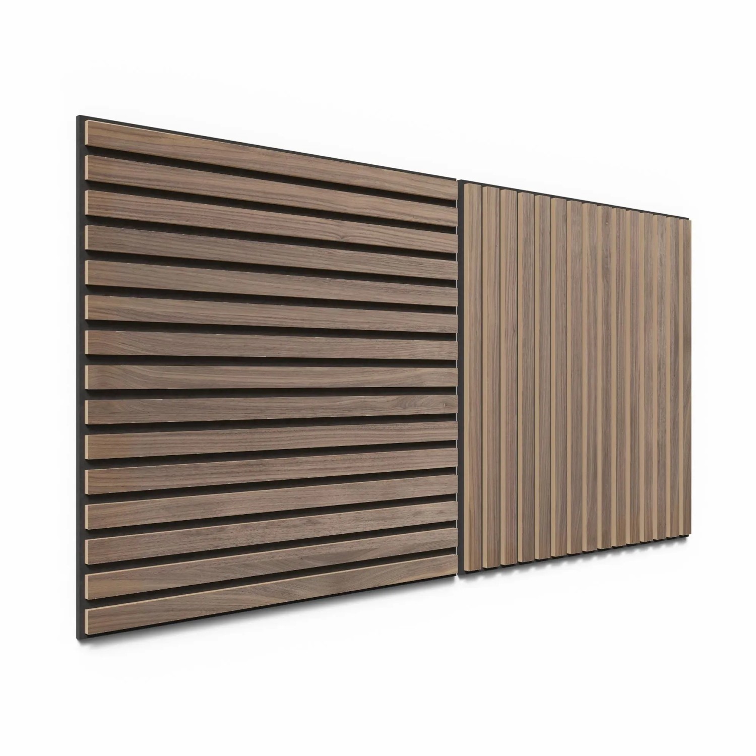2 Akustikpaneele in Walnuss-Optik mit schwarzem Akustikfilz für Wandverkleidung, 60 cm.