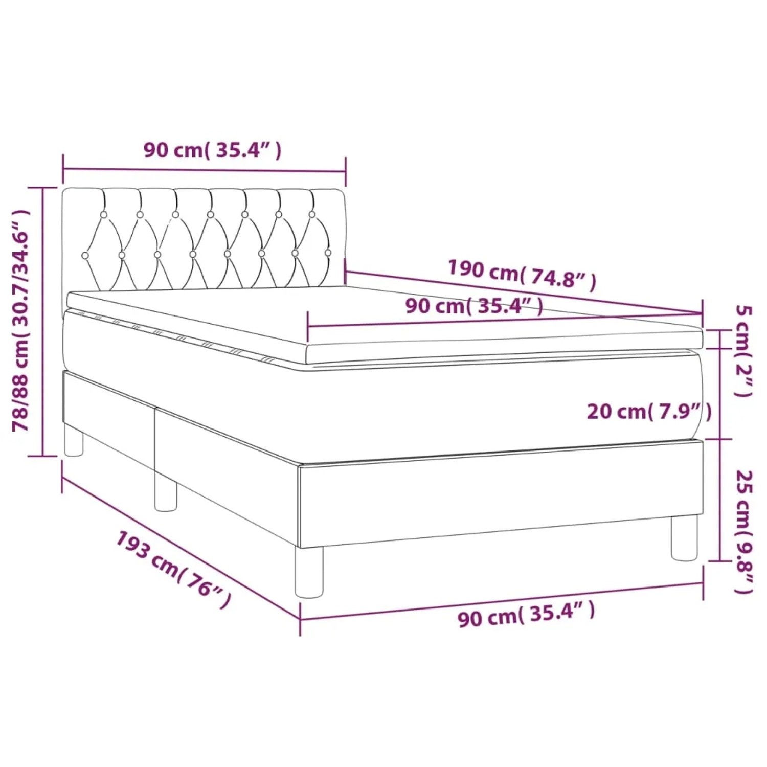 vidaXL Boxspringbett Taupe 90x190 cm mit Matratze und Kopfteil, Stoffbezug.