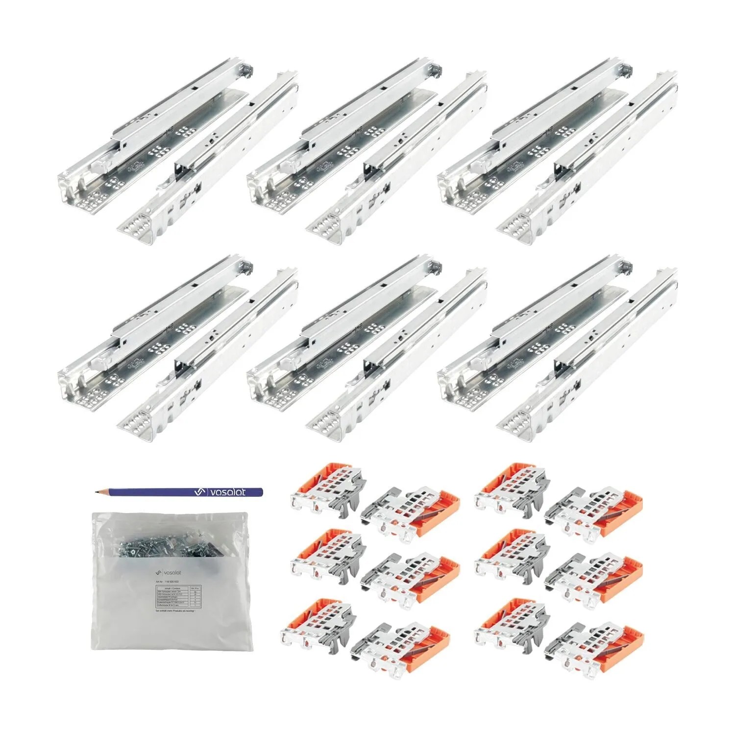 vasalat Set Blum Tandem Plus Blumotion 560H Vollauszug 400 mm mit Kupplung für 6 Schubladen