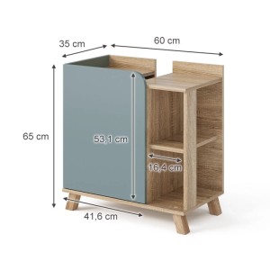 Vicco Waschbeckenunterschrank Karen, Sonoma/Blau-Grau, 60x65 cm, mit Tür und offenen Fächern.