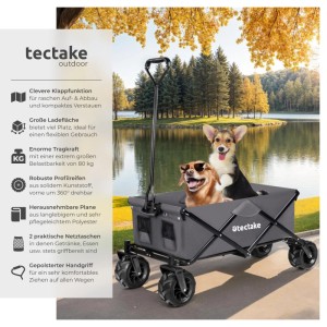 Tectake Bollerwagen Heidrun Faltbar Extra Breite Kunststoffräder  114 x 51 x 120 50 cm Grau