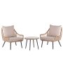 Bistro Set LAURETO in Naturfarben mit zwei Rattansesseln und Tisch mit Glasplatte.