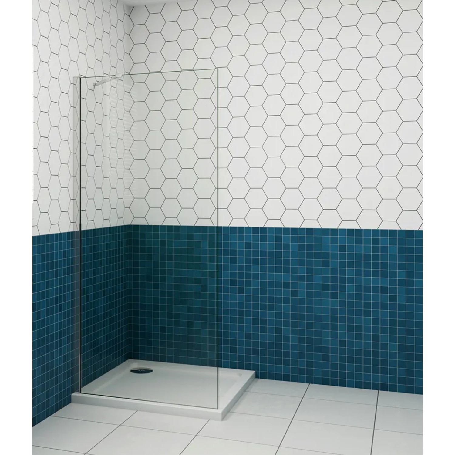 Duschparadies Walk-In Dusche mit Klarglas und Chrom-Rahmen, inklusive Stabilisierungsstange.