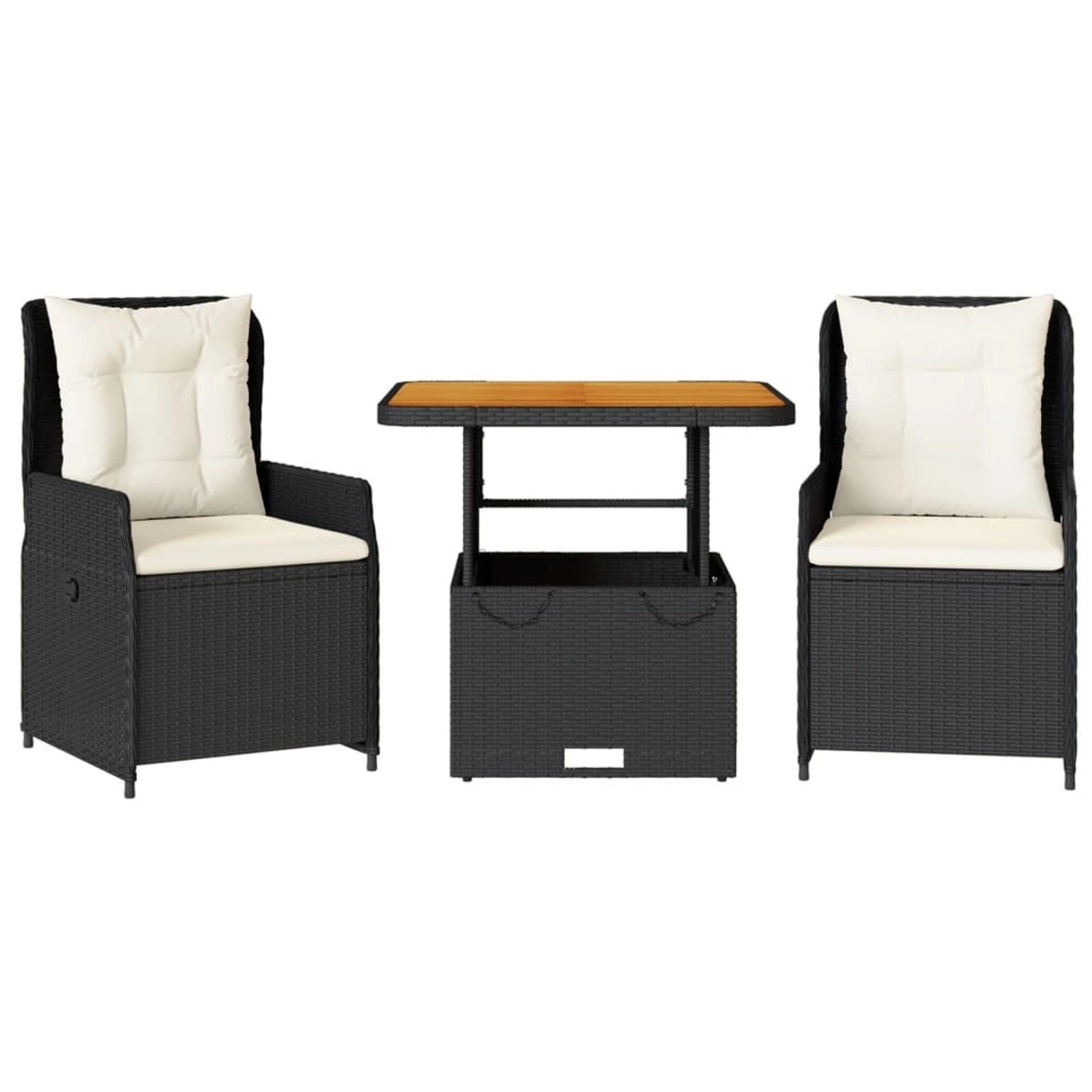 vidaXL 3-Tlg Bistro-Set mit Kissen Schwarz Poly Rattan 3262765