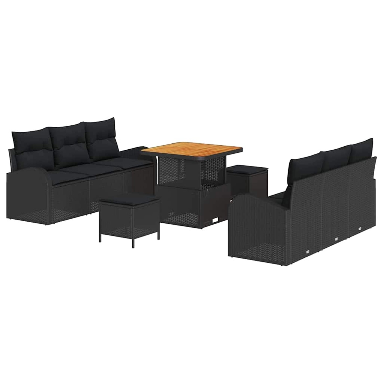 vidaXL Garten-Sofa-Set mit Kissen 9-Tlg Schwarz Poly Rattan 3362344 günstig online kaufen