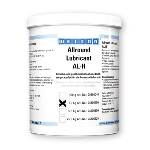Weißer Behälter WEICON Allround-Lubricant AL-H 1000, Lebensmittelfett, Hochtemperaturfett für Wälzlager.