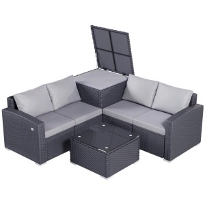 HOMAVO Gartenlounge Set für 4 Personen mit Aufbewahrungsbox, Abdeckung und Tisch.