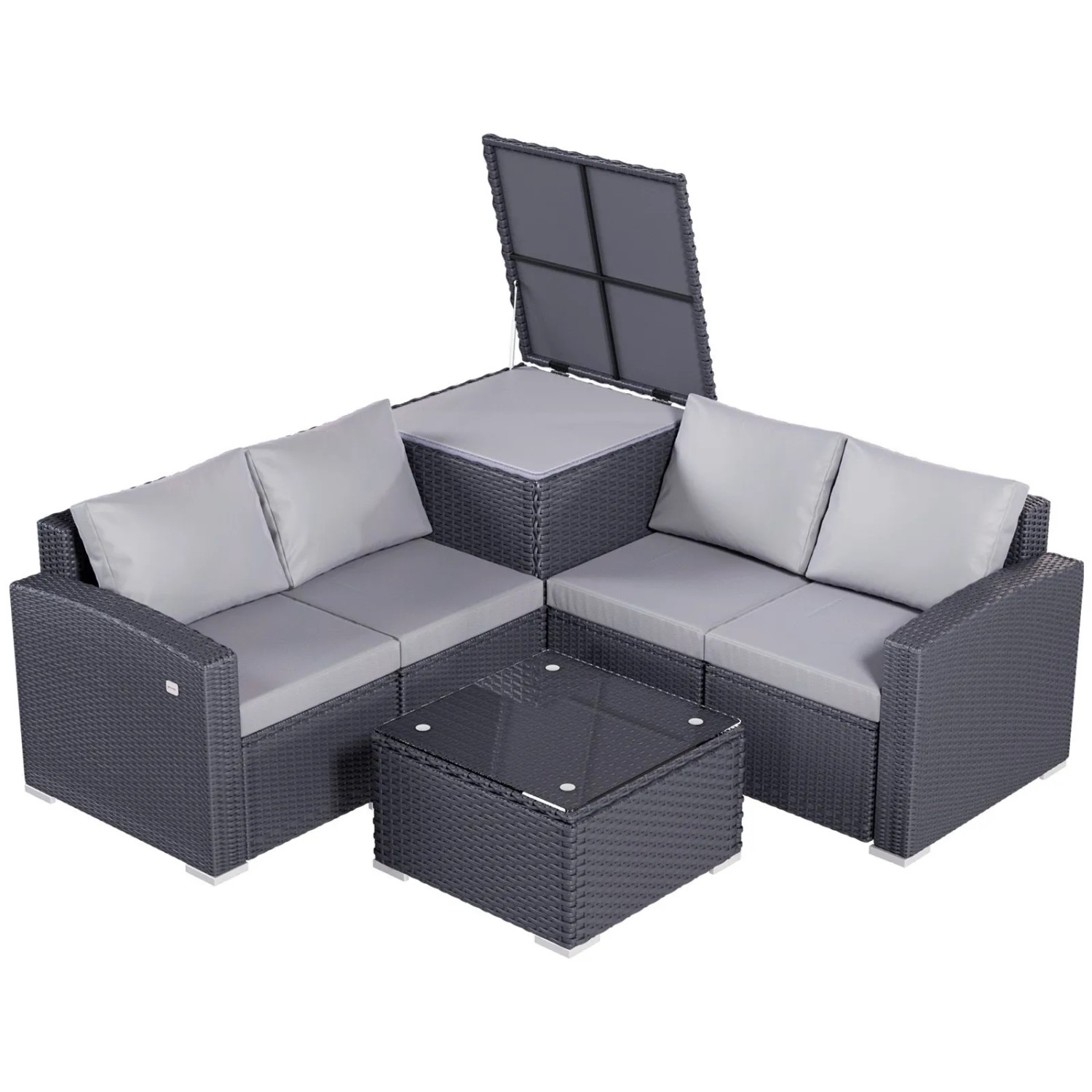 HOMAVO Gartenlounge Set 4 Personen mit Aufbewahrungsbox & Abdeckung