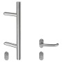Stoßgriff-Set aus Edelstahl V2A, 350 mm, mit Drücker und Rosetten für Haustüren.