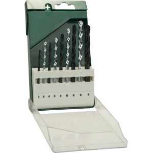 Bosch 9-teiliges Bohrerset für Metall und Stein im grünen Kasten.