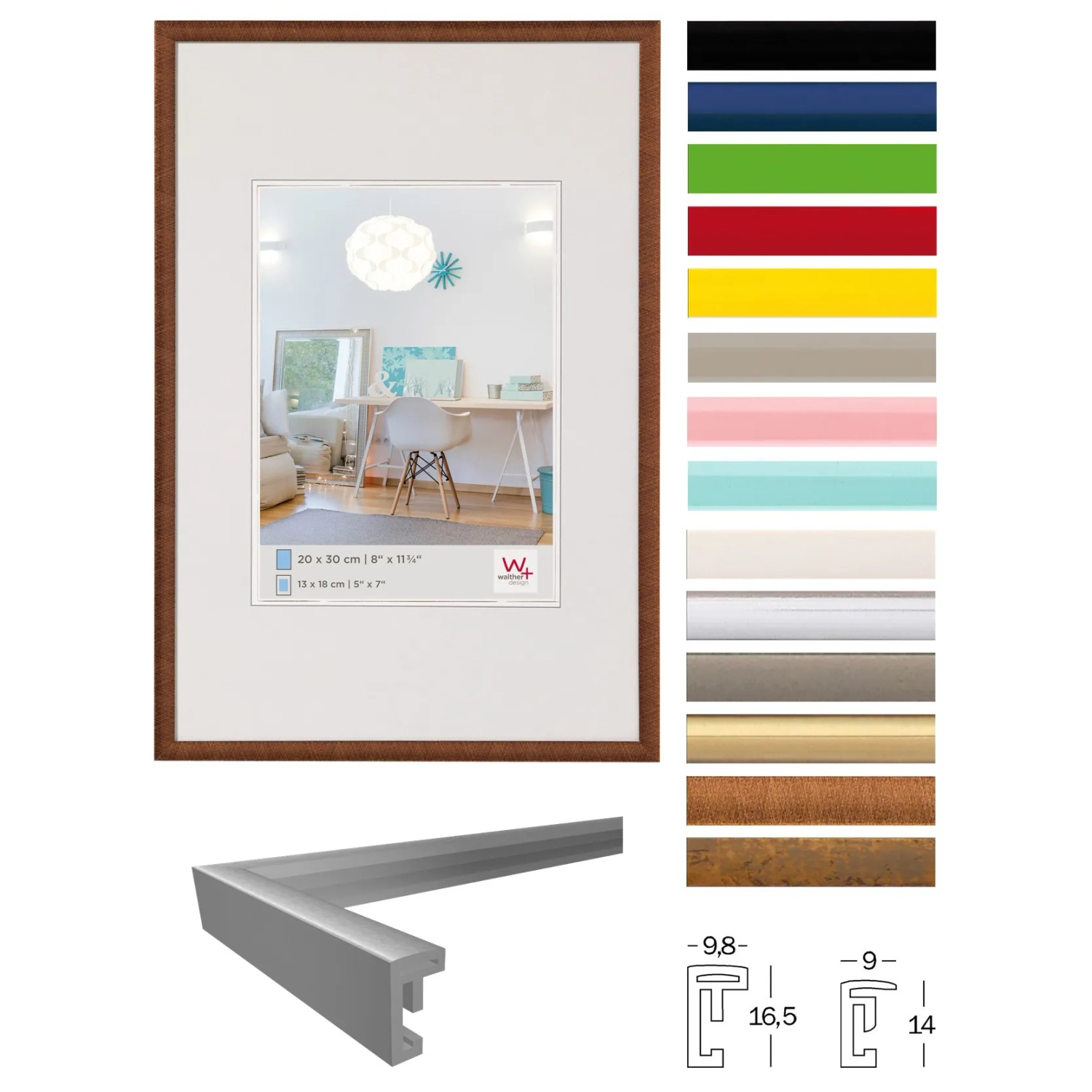 walther design Bilderrahmen New Lifestyle, 15x15 cm, brauner Kunststoffrahmen mit Passepartout.