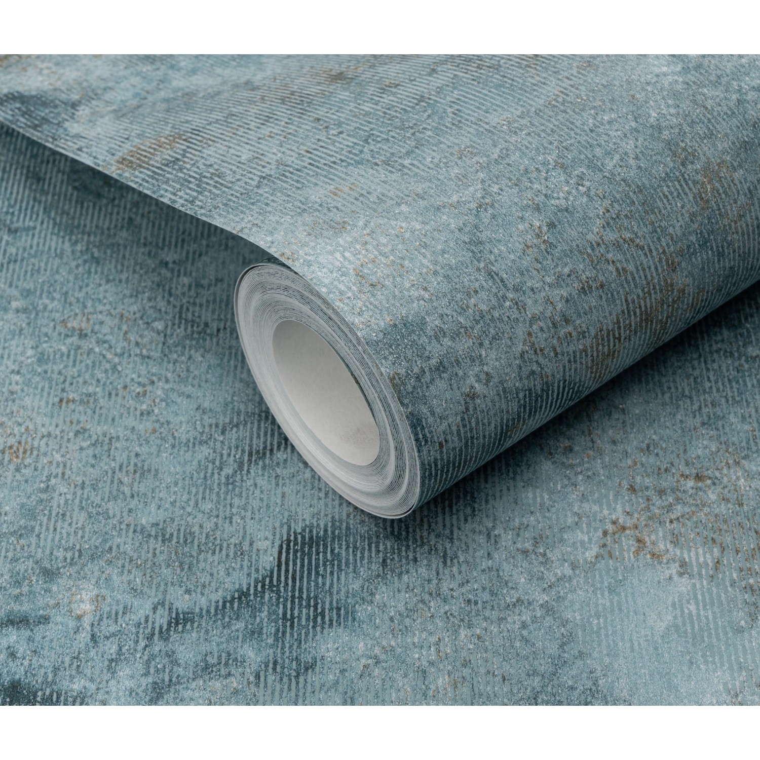 Erismann Vliestapete Melissa Venora Petrol, Rolle mit blau-grauem Muster.