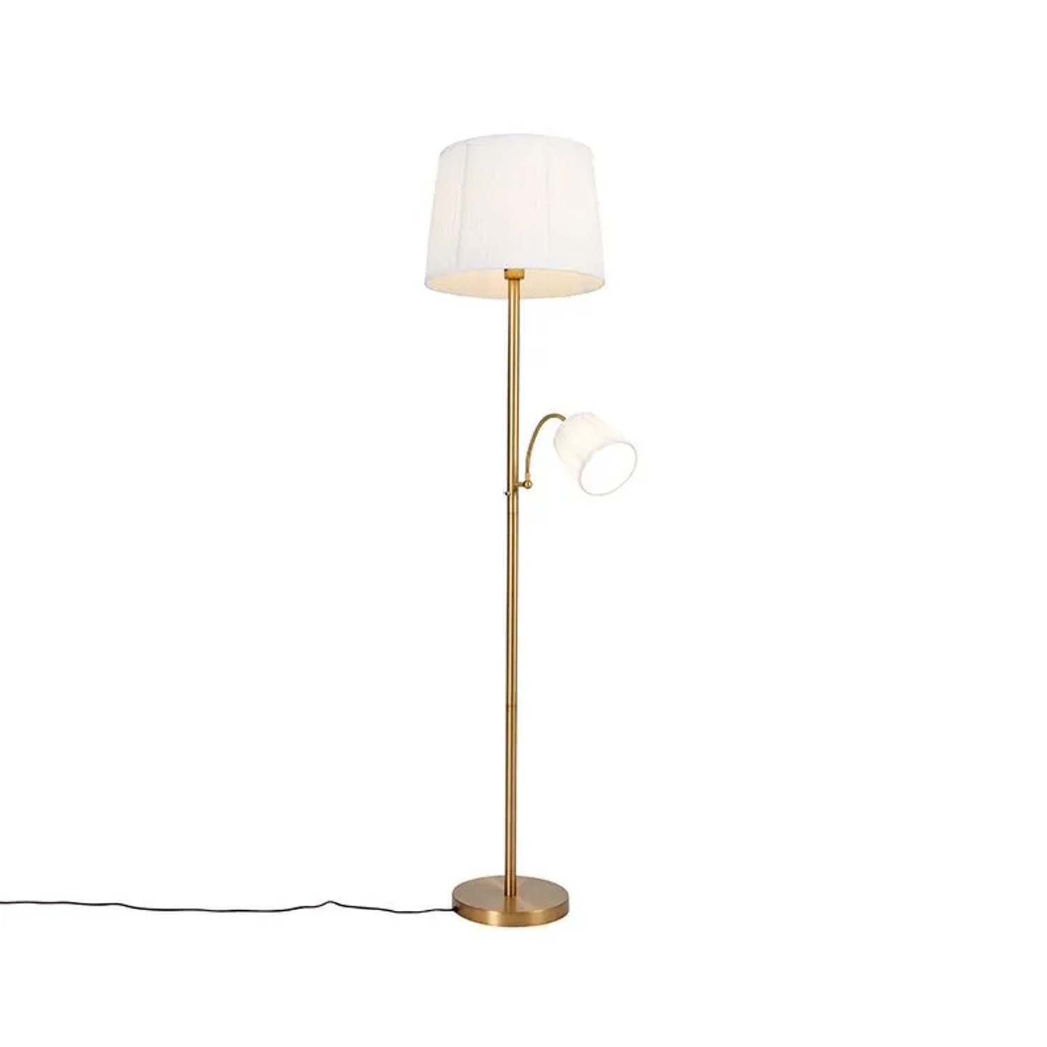 QAZQA Klassische Stehleuchte Bronze STOffschirm Weiß mit Leselampe Retro