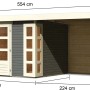 Karibu Holz-Gartenhaus Sölve, terragrau, mit Flachdach und Anbau, Maße: 298x242cm.