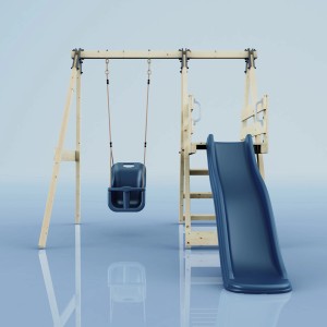 REBO Schaukel Hortensie in Marineblau mit Rutsche und Babyschaukel aus Holz.