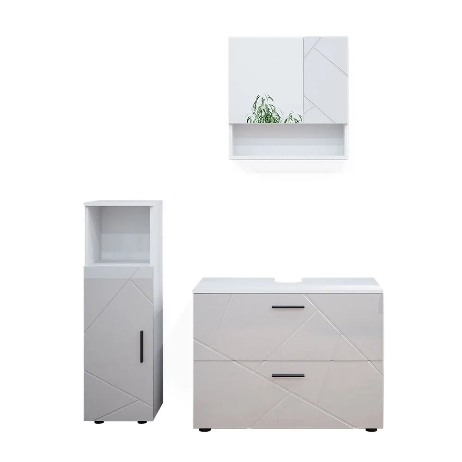 Vicco Badmöbel-Set Irma Weiß Hochglanz 80 x 59 3-teilig