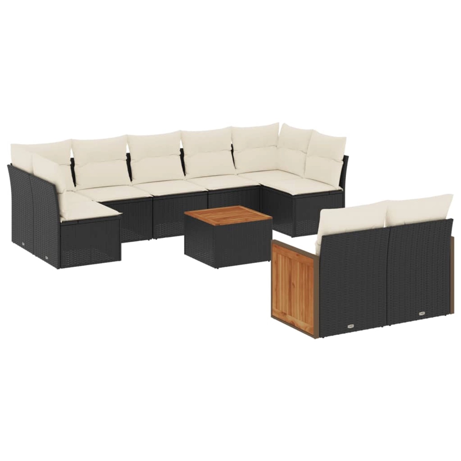 vidaXL 10-Tlg Garten-Sofagarnitur mit Kissen Schwarz Poly Rattan 3227974
