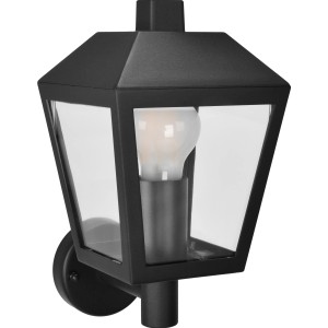 Schwarze Außenwandleuchte Vigevano aus Aluminium-Druckguss mit E27 Fassung.