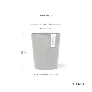 Ecopots Pflanztopf Morinda, weißgrau, 17x19,2 cm. Ideal für Innen- und Außenbereich.