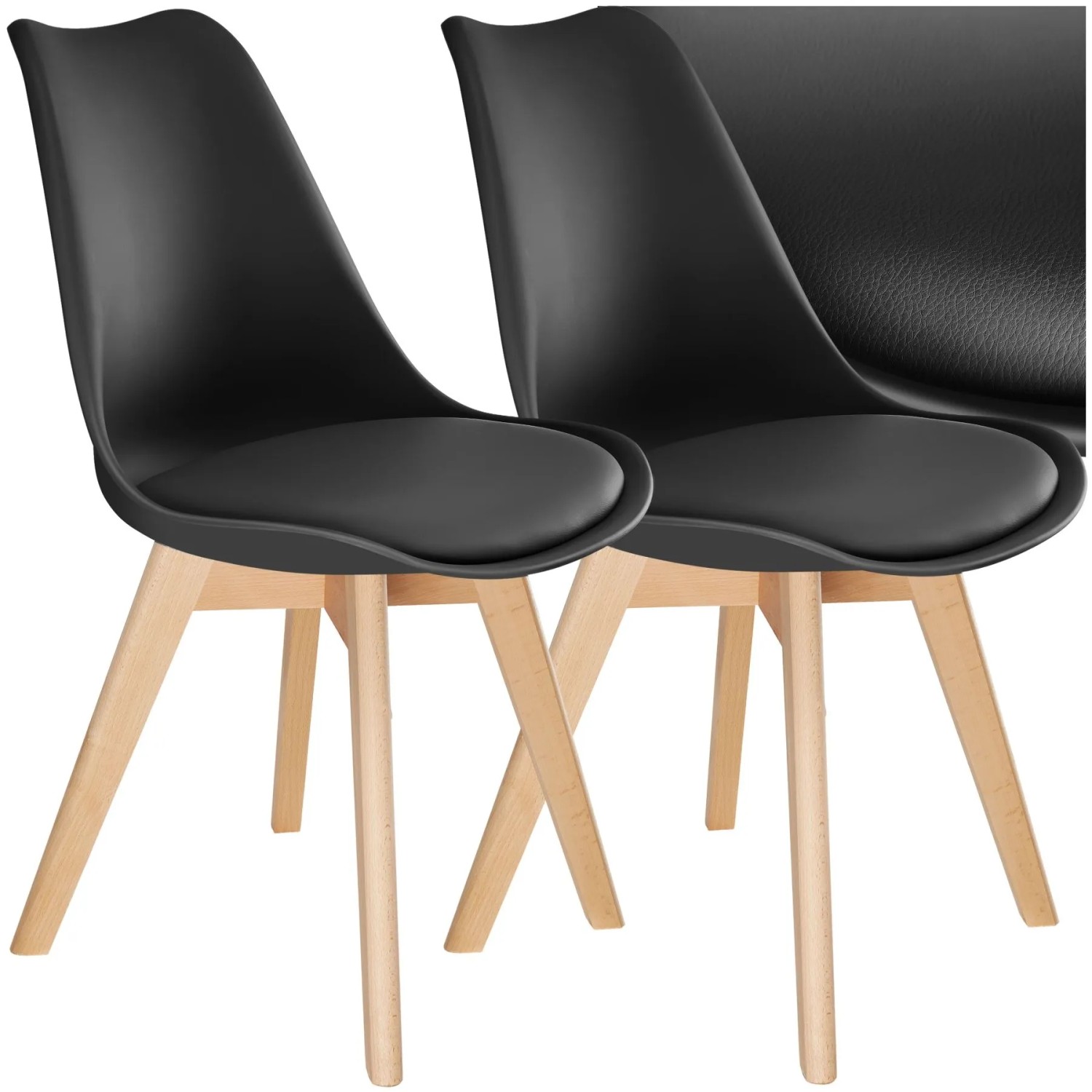 Tectake Set Esszimmerstuhl Frederikke Scandi Design Gepolsterte Sitzfläche  Ergonomische Form 2Er Set 53 x 49 x 82 cm Schwarz