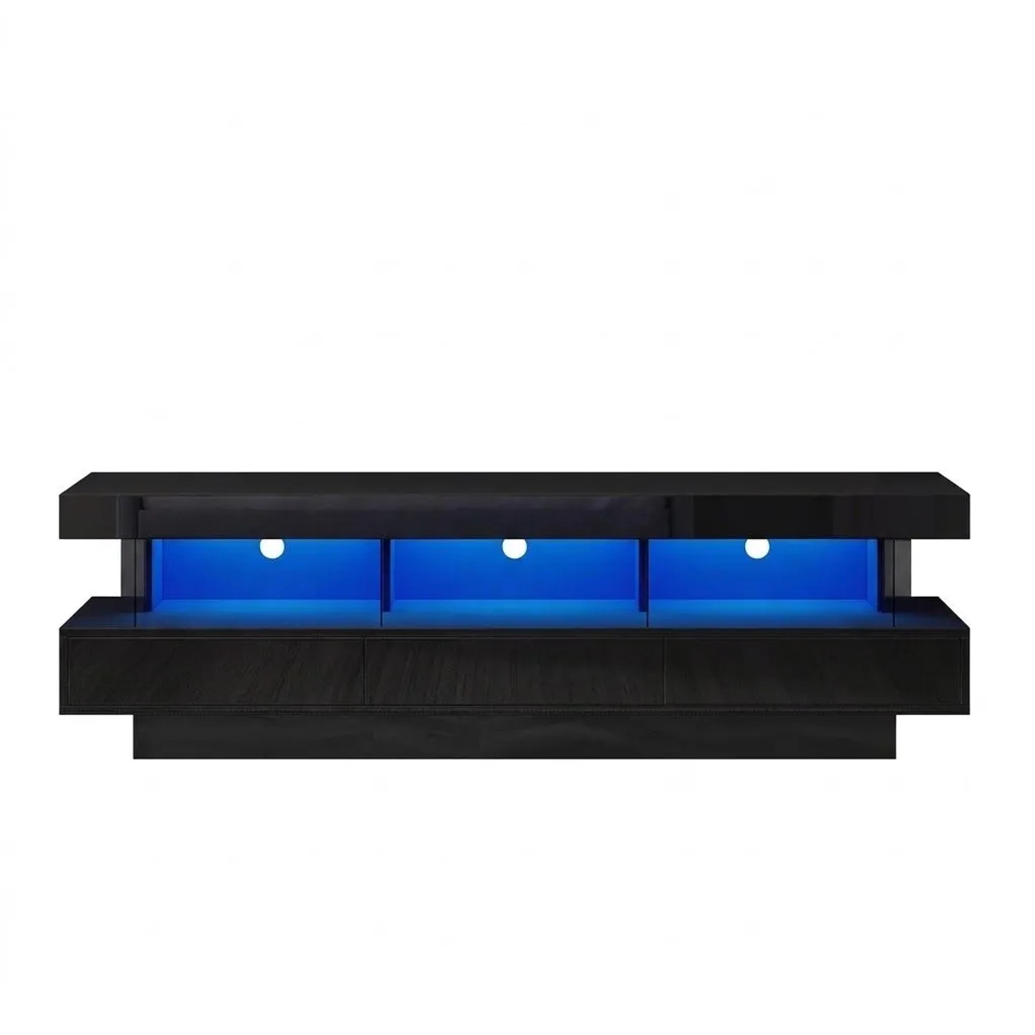 Merax TV Lowboard 160x38x50 cm LED Glasablagen Für 70 Zoll TV Schwarz