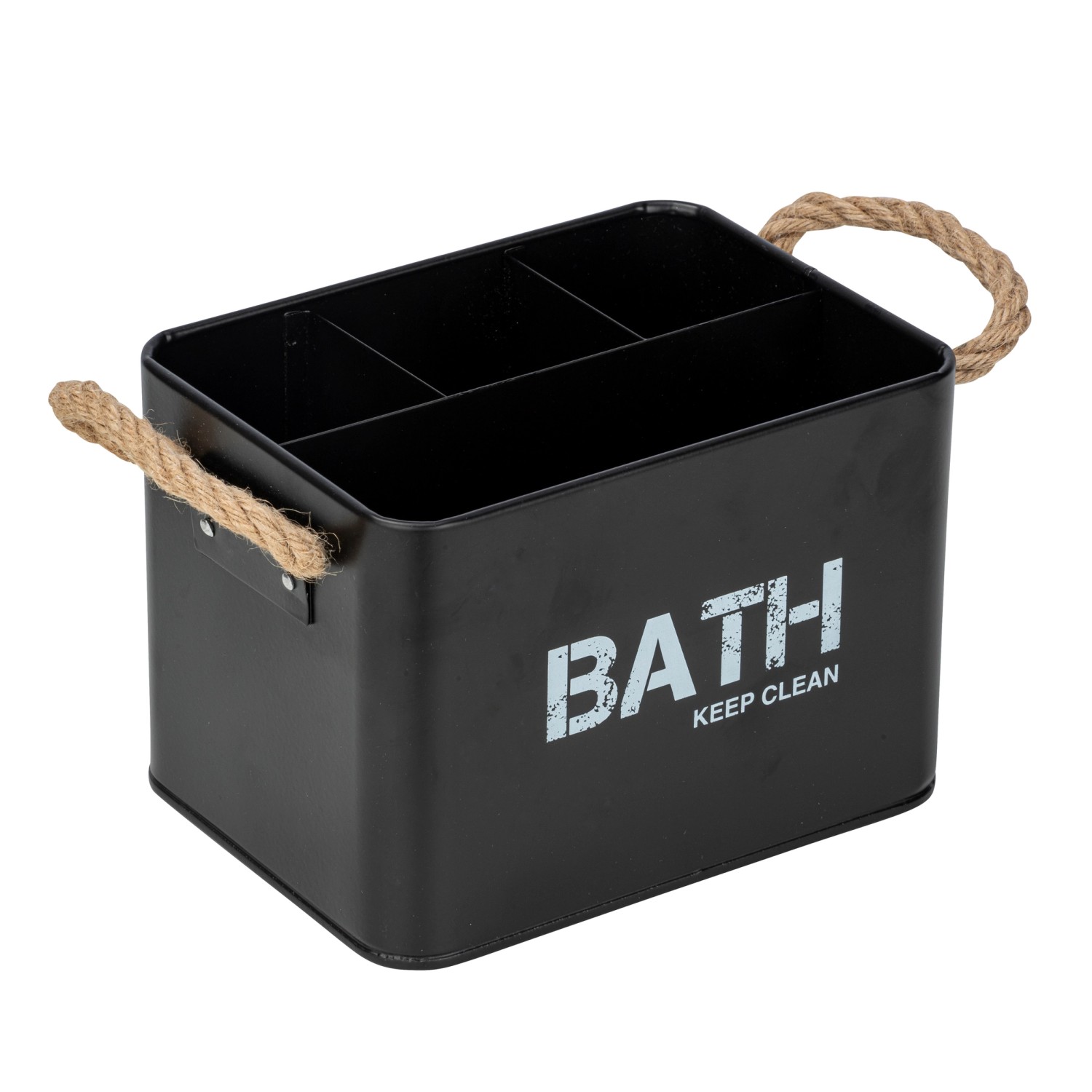 Wenko Badbox Gara schwarz mit 4 Fächern und Kordelgriffen.