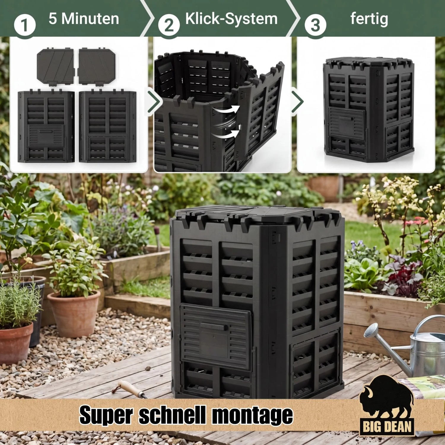 BigDean Komposter 360 Liter Gartenkomposter Thermokomposter Schnellkomposter Mit Entnahmeklappe_6