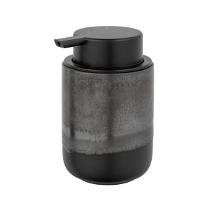 Schöner Wohnen Seifenspender Riolo aus Keramik in Dunkelgrau mit schwarzem Spenderkopf.