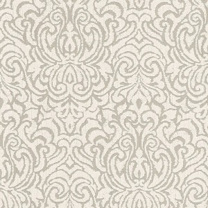 Beige-cremefarbene Barock Tapete mit Ornamenten, matte Textiloptik, PROFHOME.