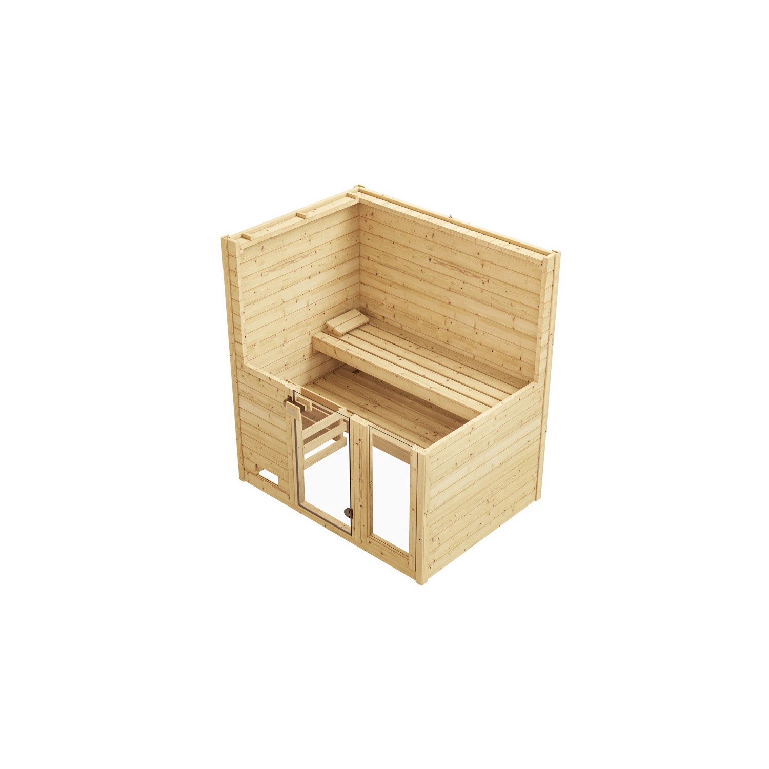 Weka Massivholzsauna Valida 2 Sparset mit Glastür und Fenster, Innenansicht.