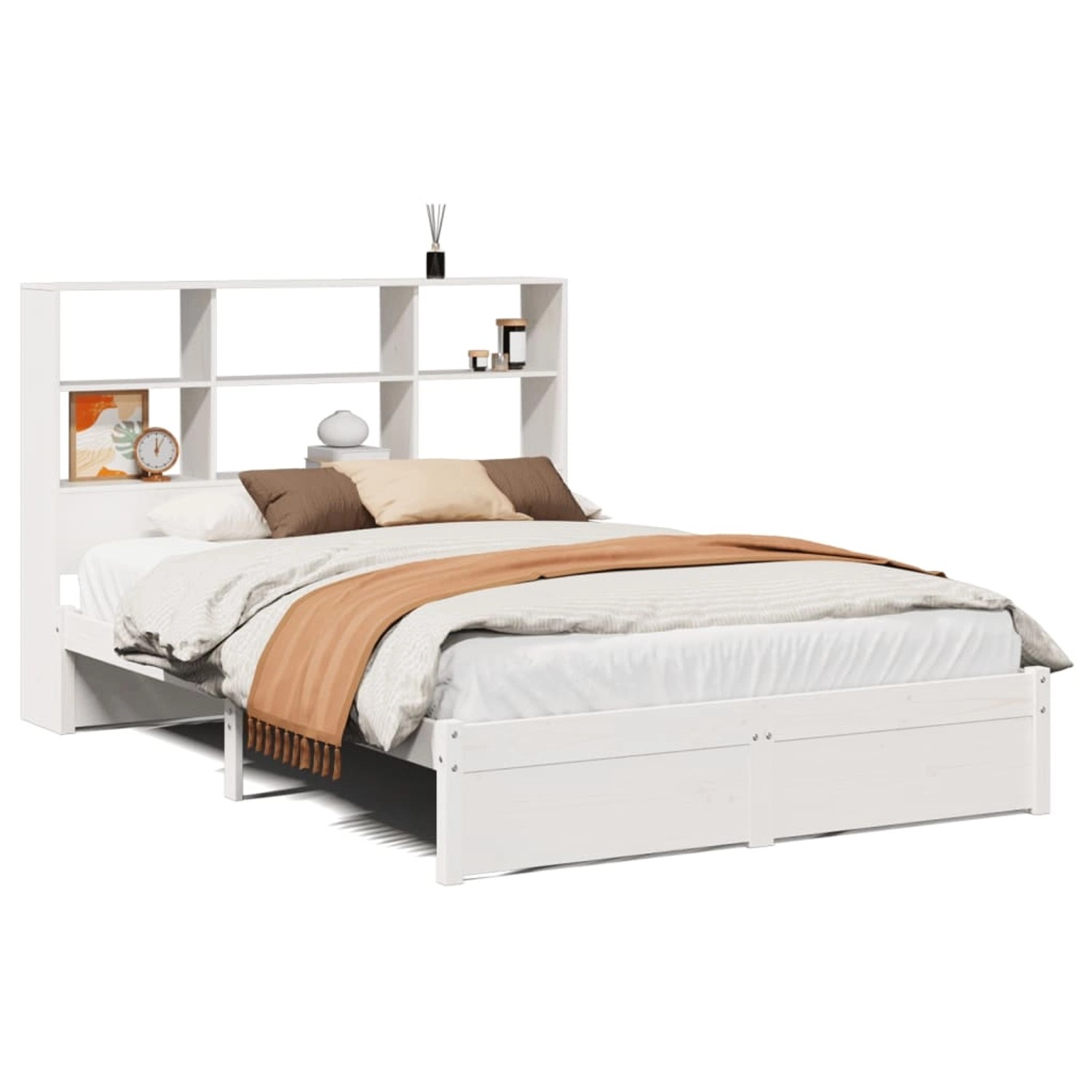 vidaXL Massivholzbett mit Regal ohne Matratze Weiß 140x190 cm Kiefer 332238 günstig online kaufen