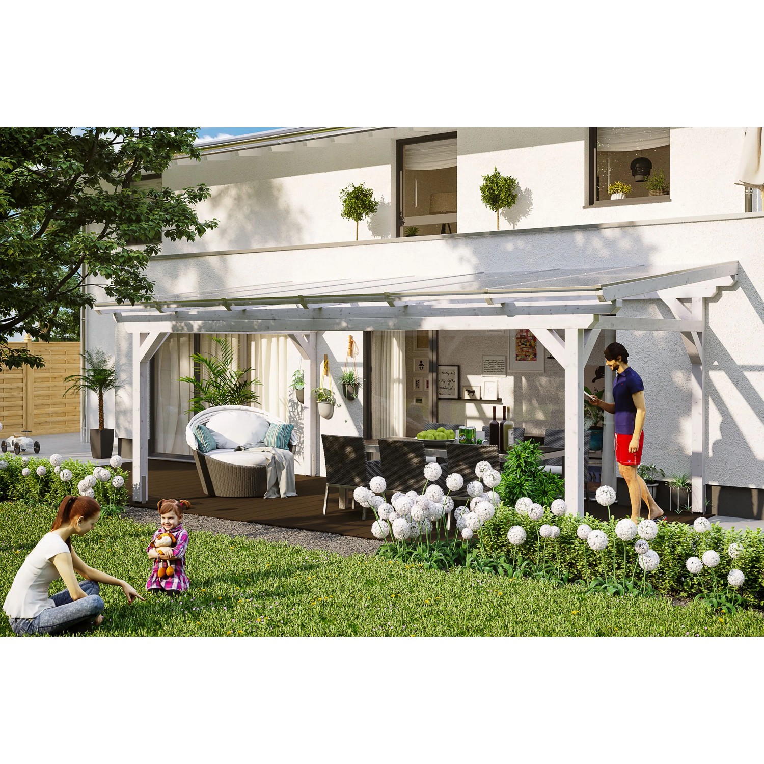 Skan Holz Terrassenüberdachung Sanremo 648 x 250 cm Leimholz Weiß