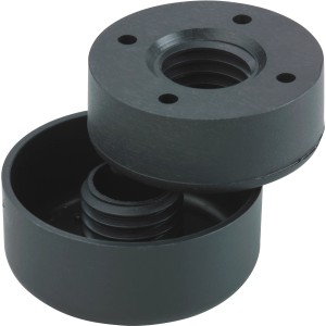 Schwarzer Niveliergleiter (Ø 55 mm) aus Kunststoff für Möbel, schont Böden.