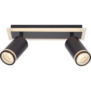 Schwarzer Spot mit zwei GU10 Reflektor Leuchtmitteln für Deckenmontage.