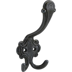 Hettich Garderobenhaken, silberfarben brüniert, aus Zinkdruckguss, 145x58x70 mm.