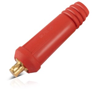 Roter STAHLWERK Schweißkabelstecker mit Messingdorn, Kennzeichnung DKJ 10-25, für 10-25 mm² Kabel bis 200 A.