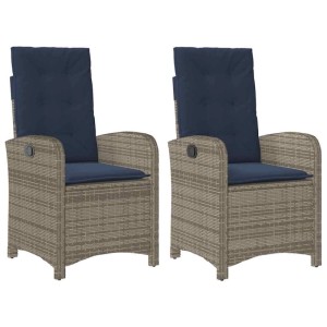 vidaXL Gartensessel mit Kissen 2 Stk Verstellbar Grau Poly Rattan 365175