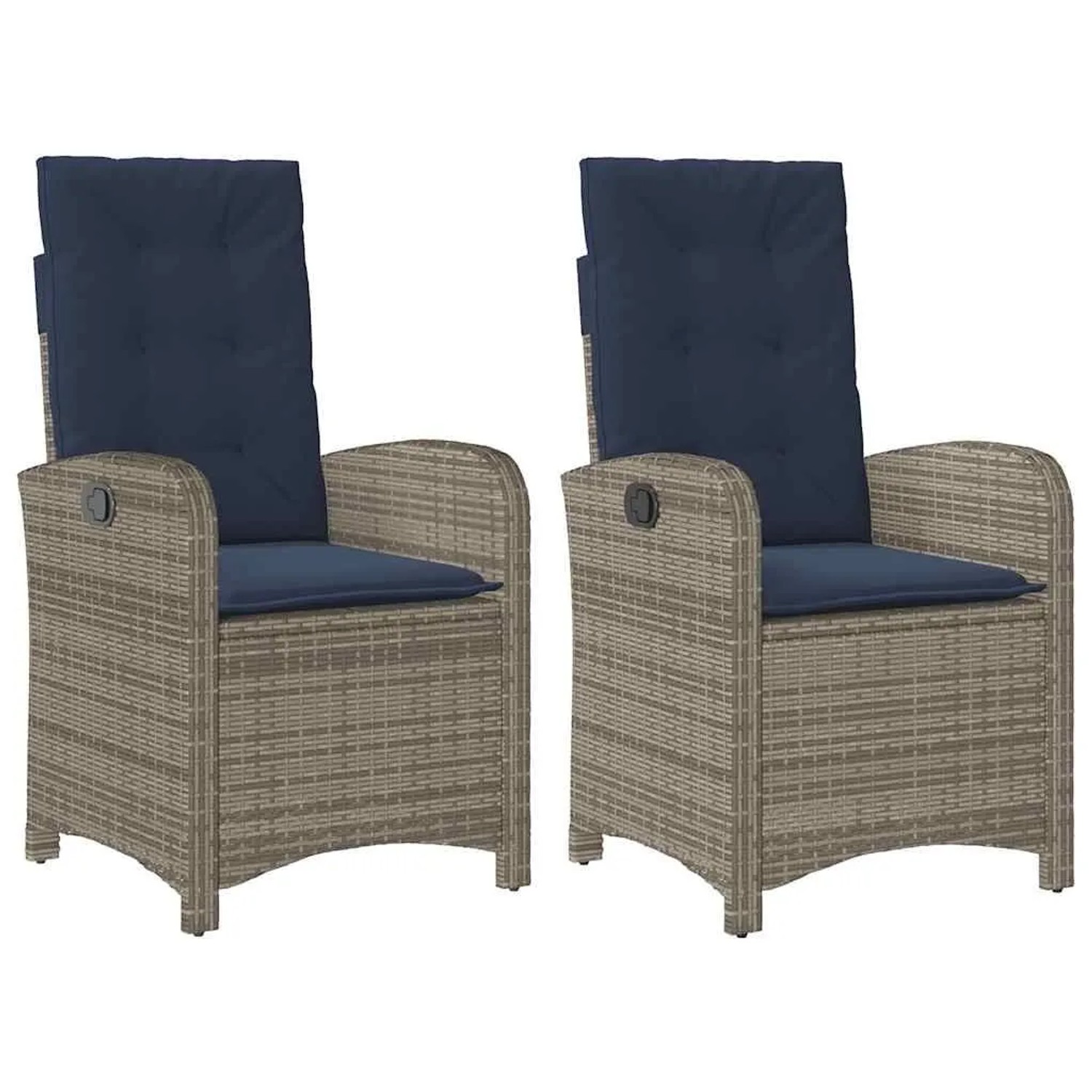 vidaXL Gartensessel mit Kissen 2 Stk Verstellbar Grau Poly Rattan 365175