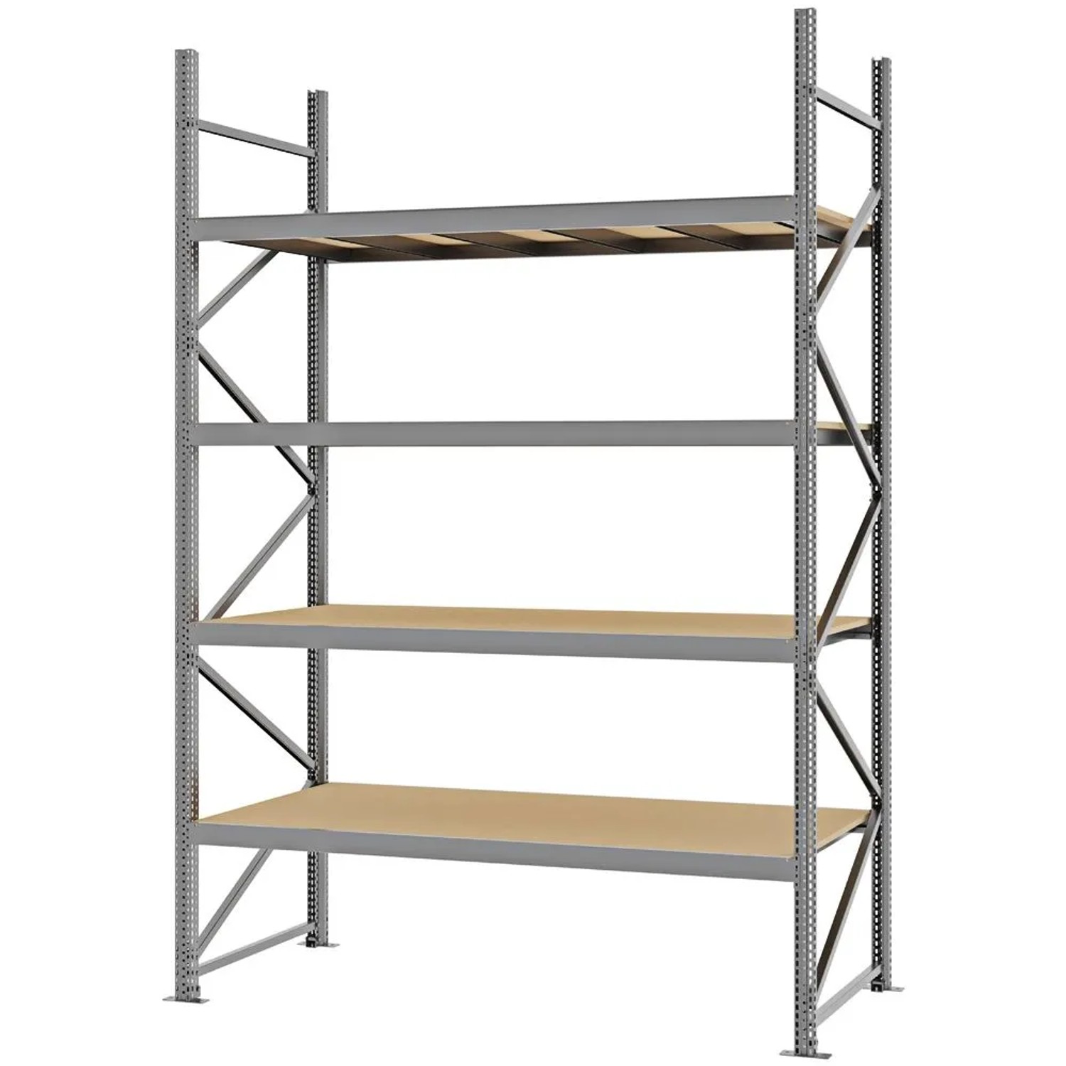 PROREGAL Weitspannregal Schraub-Stecksystem MAGNUS PRO Made In Germany Grundregal 300x200x80cm 4 Ebenen Spanplattenböden Fachlast 600kg Verzinkt