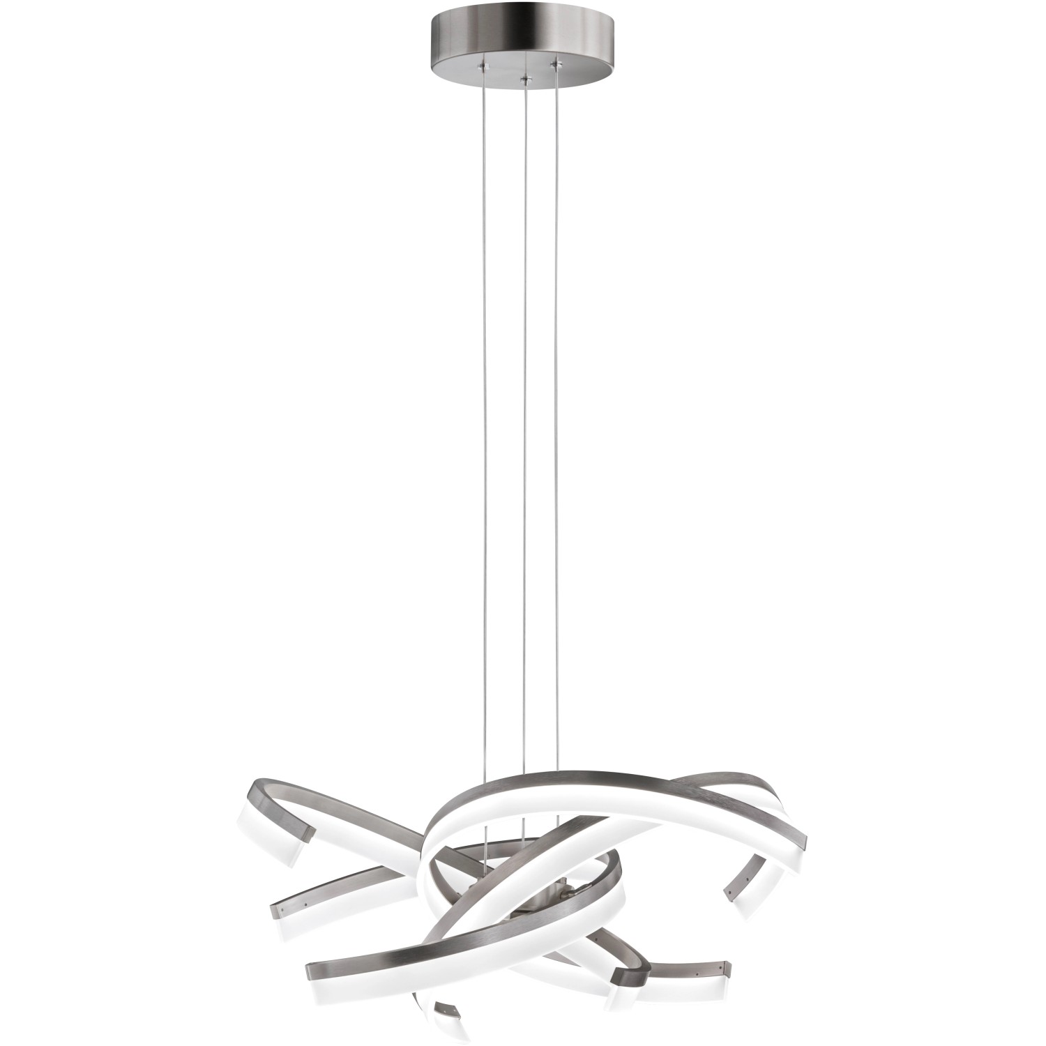 Moderne LED-Pendelleuchte Sund von Fischer & Honsel, weiß-nickel, 3400 lm, dimmbar.