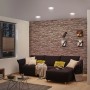 Wohnzimmer mit Whirl Einbauleuchten-Set, 3 warmweiße LED-Spots in weißer Decke.