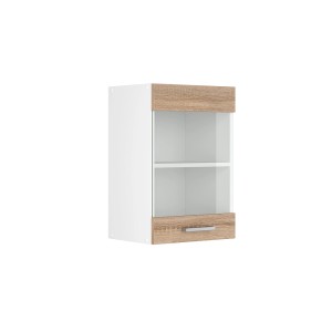 Vicco Küchenglasschrank R-Line, Sonoma/Weiß, 40 cm. Hängeschrank mit Glastür und Schublade.